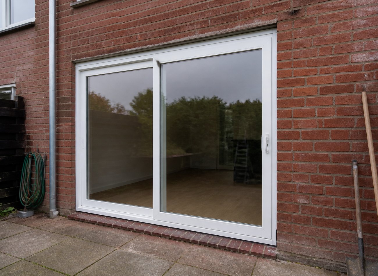 Nieuwe witte schuifpui in de achtergevel van een woning